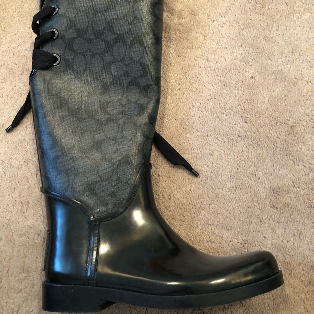 Coach tie back rain boots